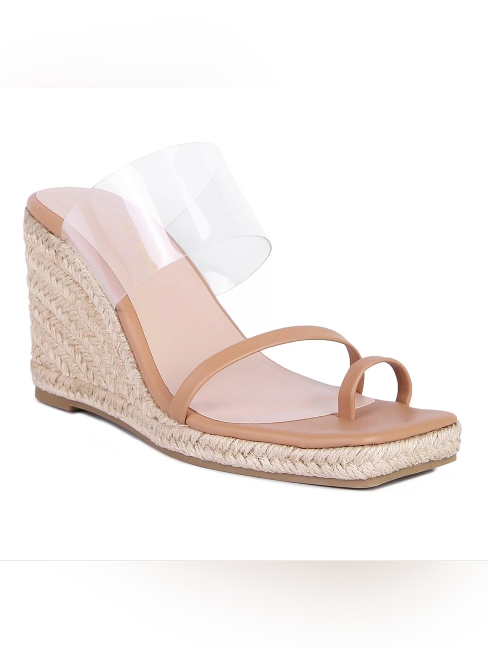 London Rag Clear Strap Espadrille Tan Wedge Sandal